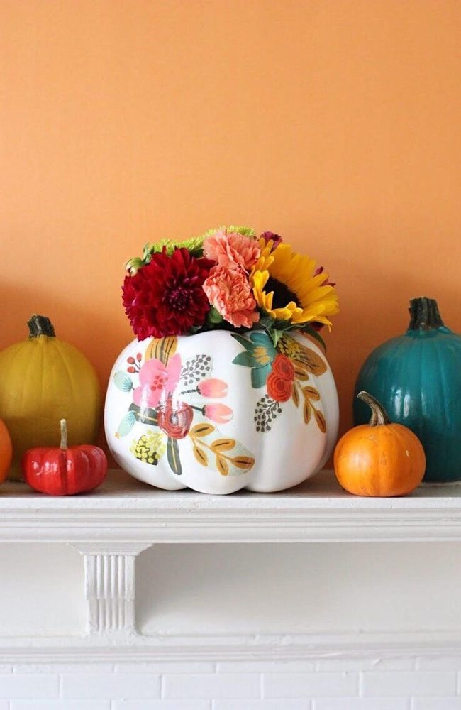 Painted Pumpkin Flower Vases