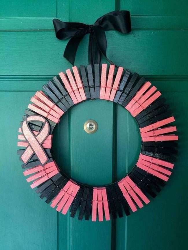 Pink And Black Cancer Awareness Wreath