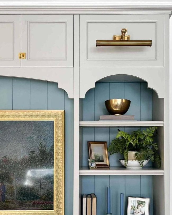 Dusty Blue Arched Cookspace Shelving