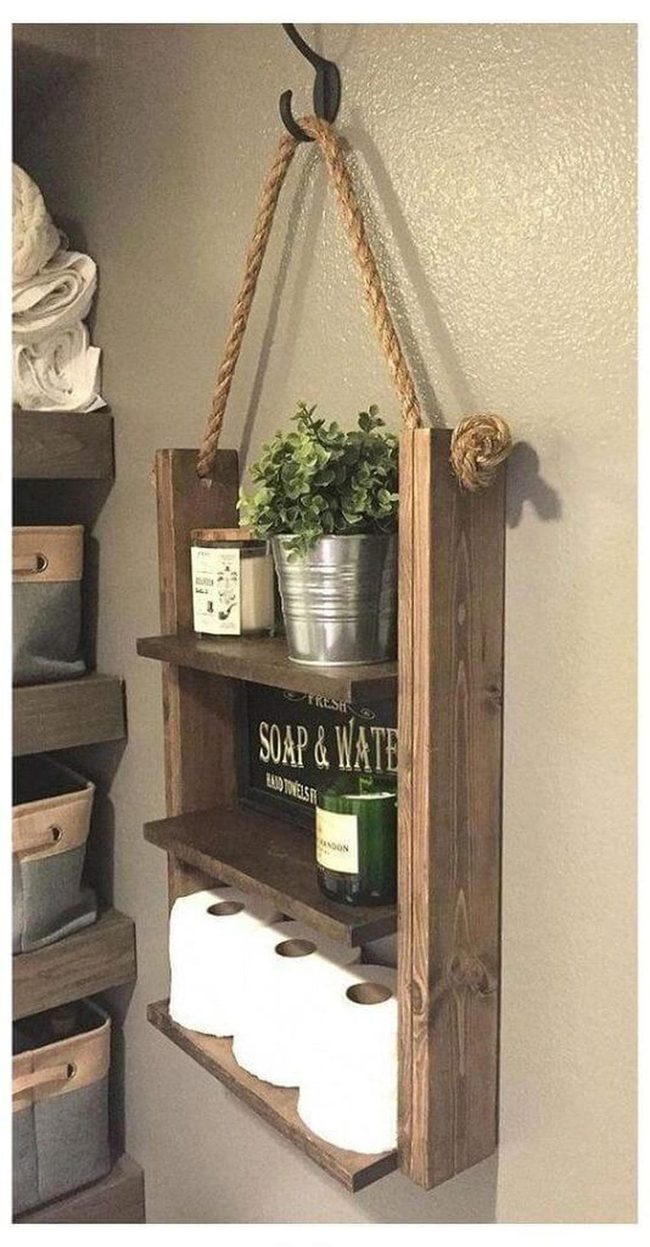 Natural Wood Shelves With Rope Details