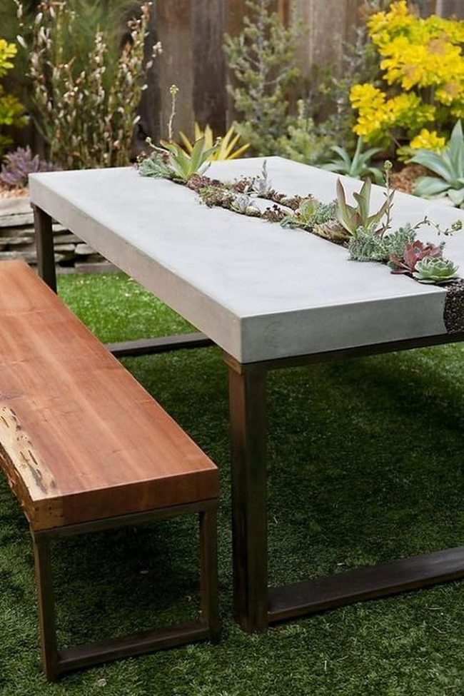 Concrete Table With Living Succulents