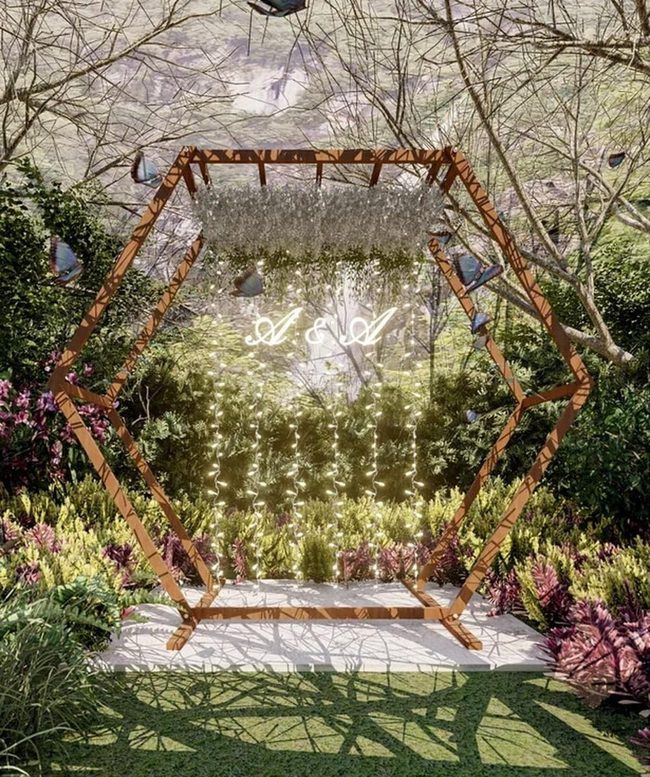 Geometric Archway With Layered Greenery