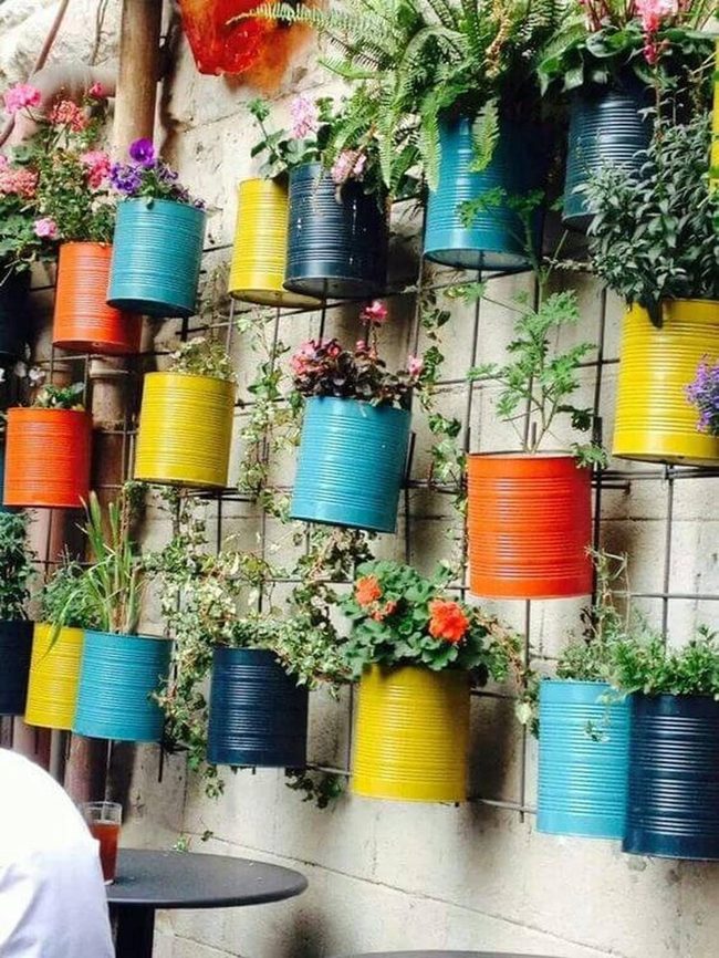 Painted Tin Cans Garden Wall