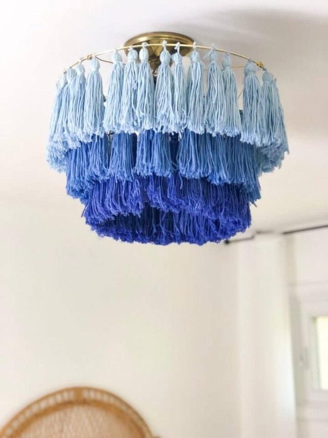 Blue Ombre Macrame Chandelier