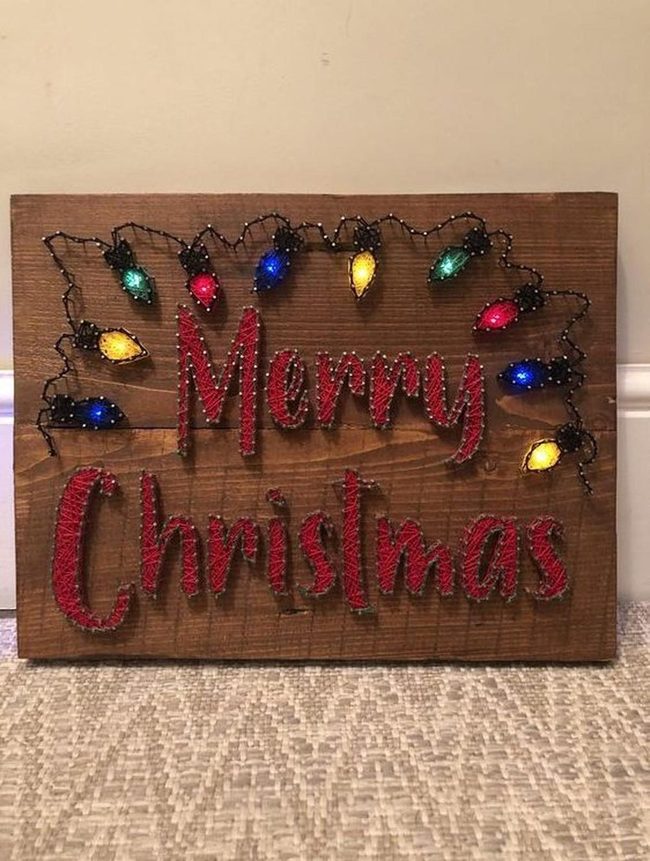 Red String Merry Christmas Wood