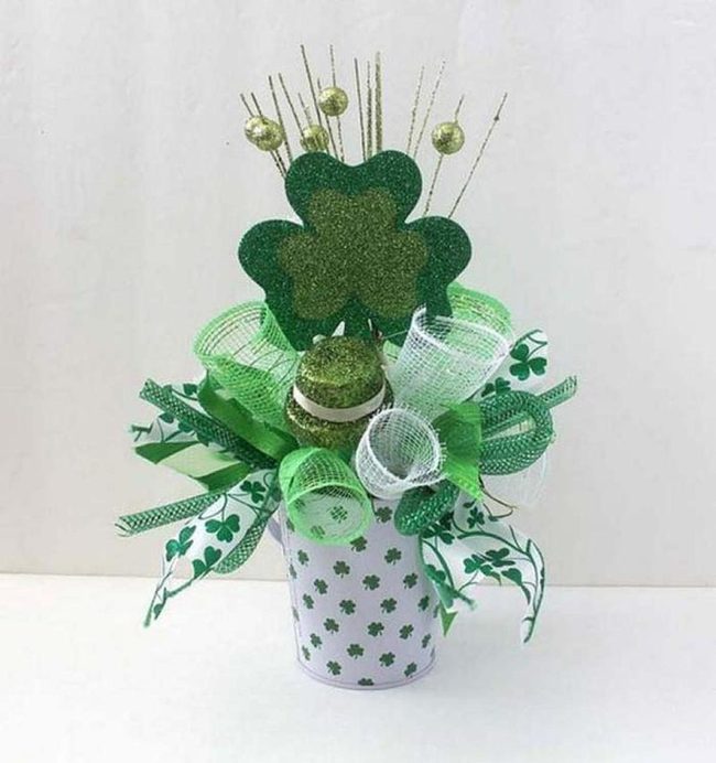 Green Shamrock Painted Jar