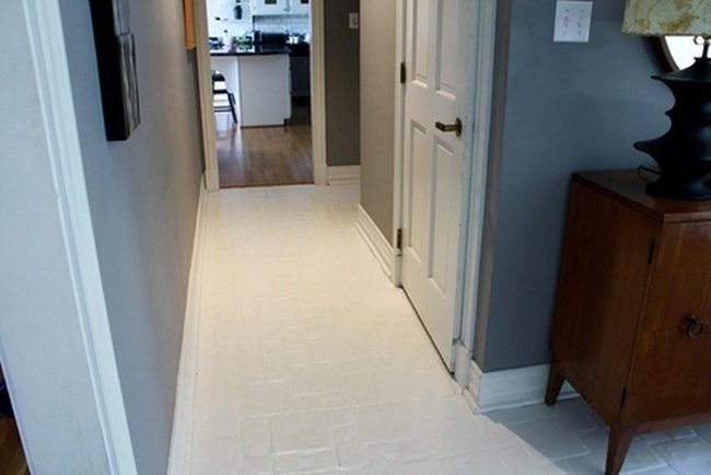 Wood Hallway Gray Walls
