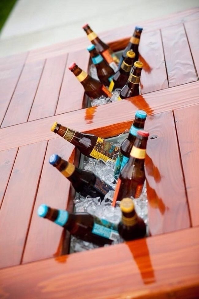 Wooden Table With Frozen Bottle Caps
