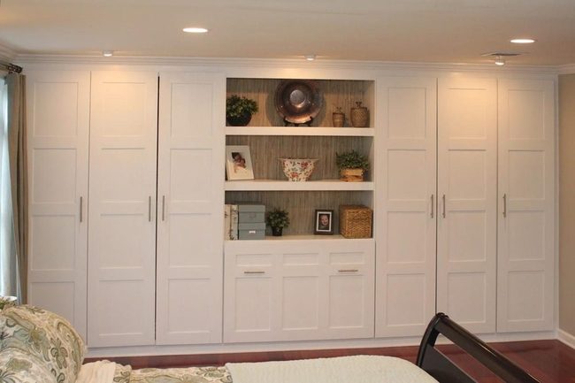 White Shelving Dark Wood Contrast