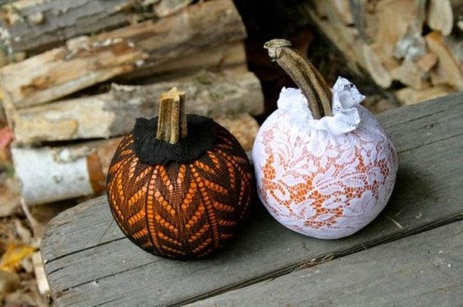 Fabric-Wrapped Pumpkins On Firewood