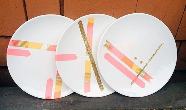 Striped Ceramic Plates Gold Shimmer