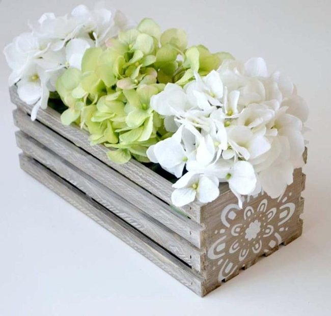 Stenciled Crate Planters Raw Wood