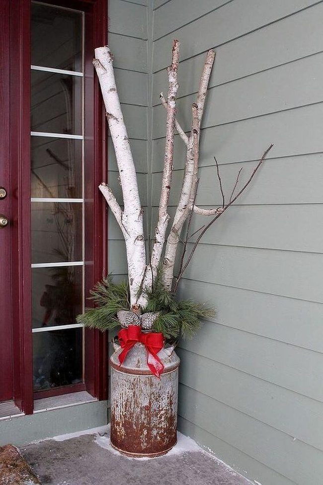 Weathered Metal And Evergreen Doorway