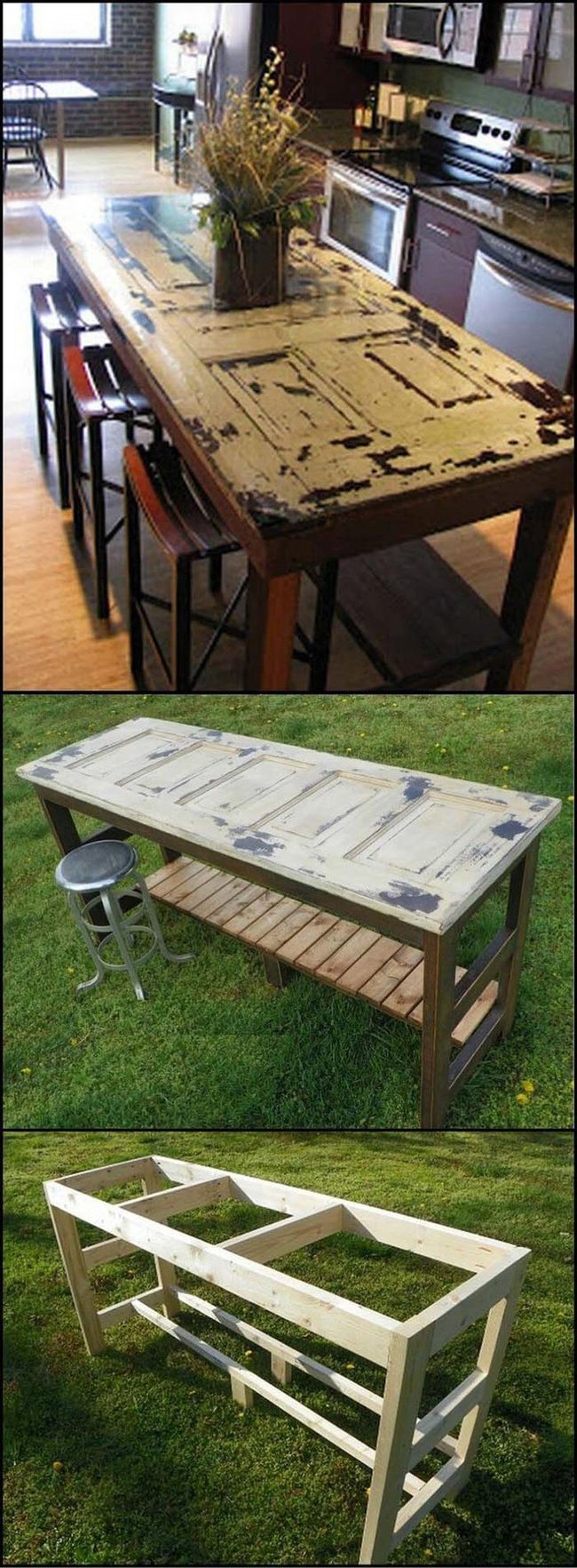 Salvaged Door Glass Kitchen Island