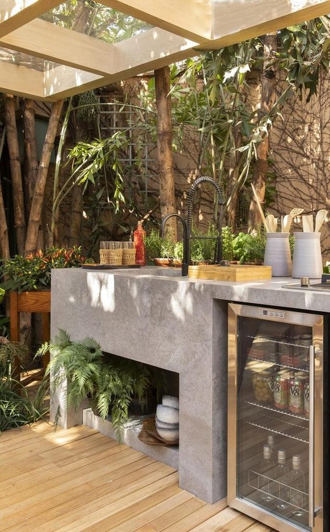 Concrete And Wood Outdoor Kitchen