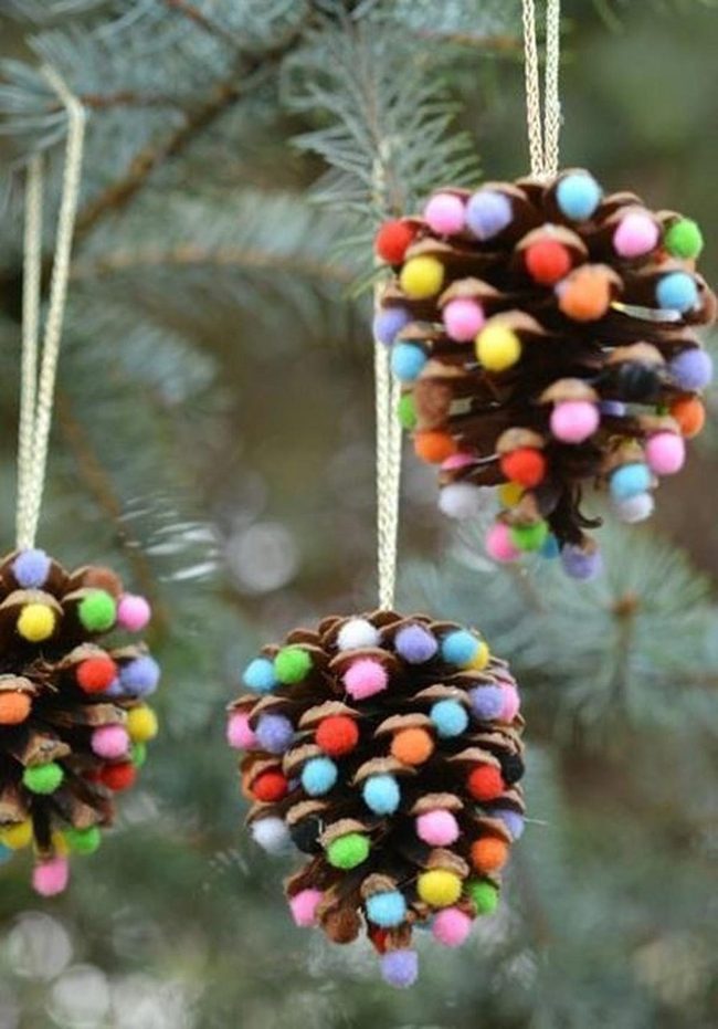 Pinecones With Rainbow Ornaments