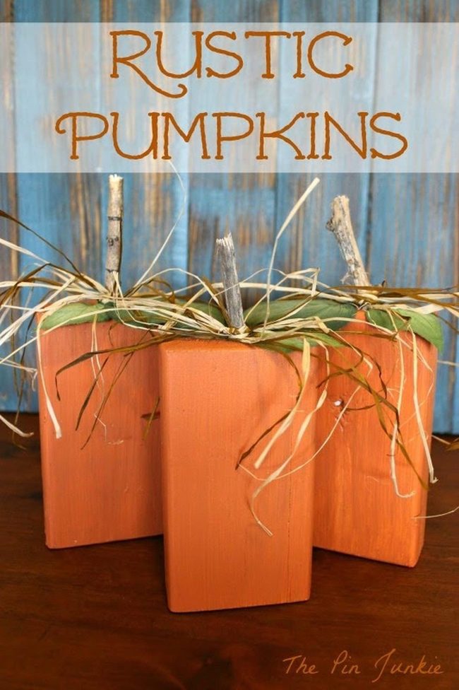 Orange Wood Pumpkins Blue Wall