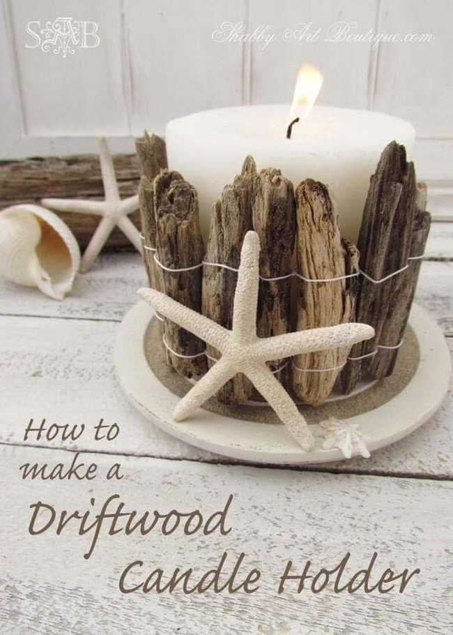 Driftwood And Seashell Candleholders