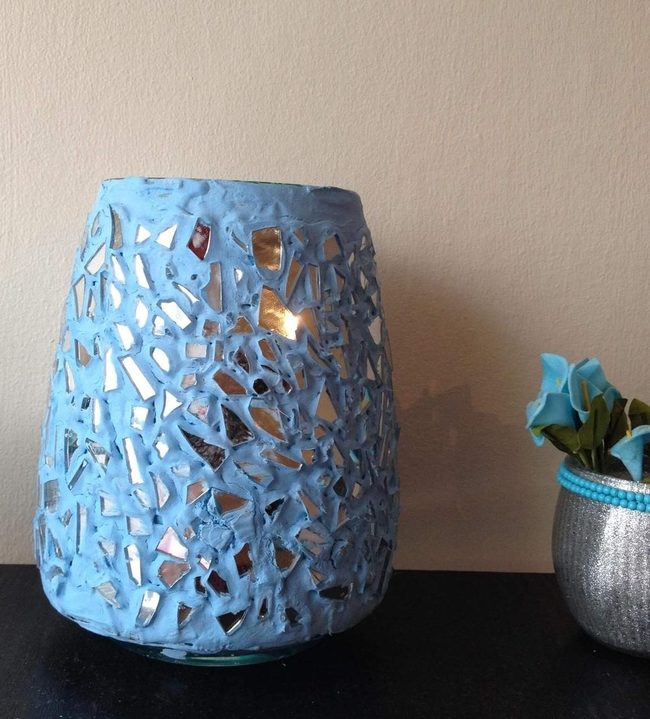 Reflective Blue Mosaic Vase