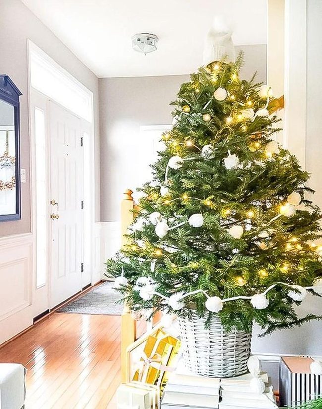 Golden-Lit Tree In White Basket