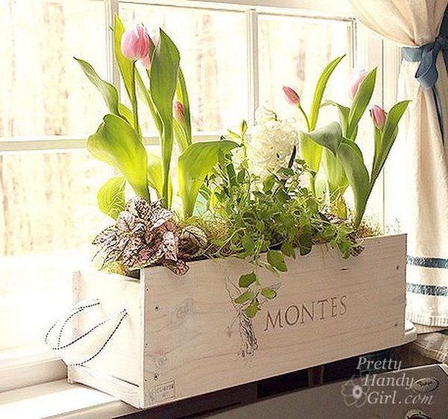 Whitewashed Wood Crate Planters