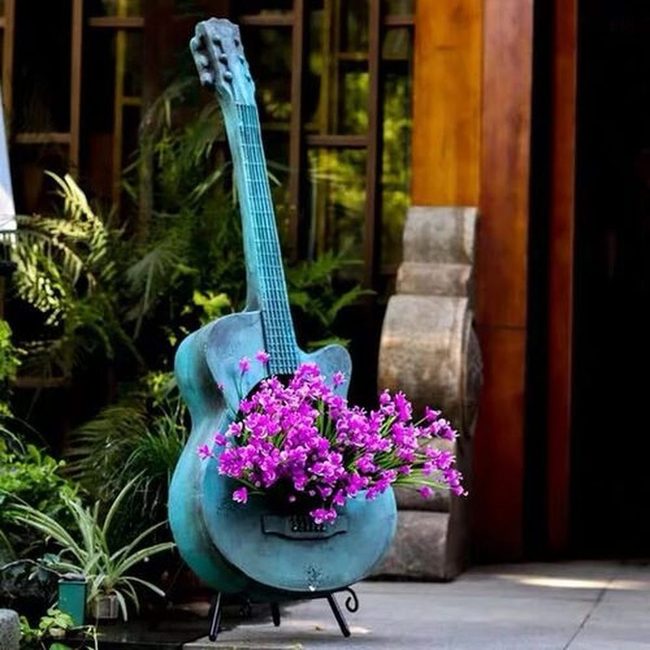 Wood Guitar Planter Box