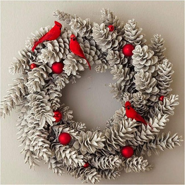 White Pinecones, Red Cardinals