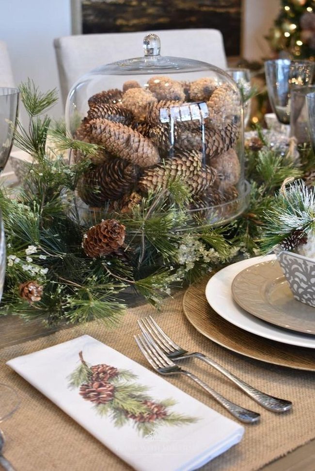 Pinecone Glass Cloche Centerpiece