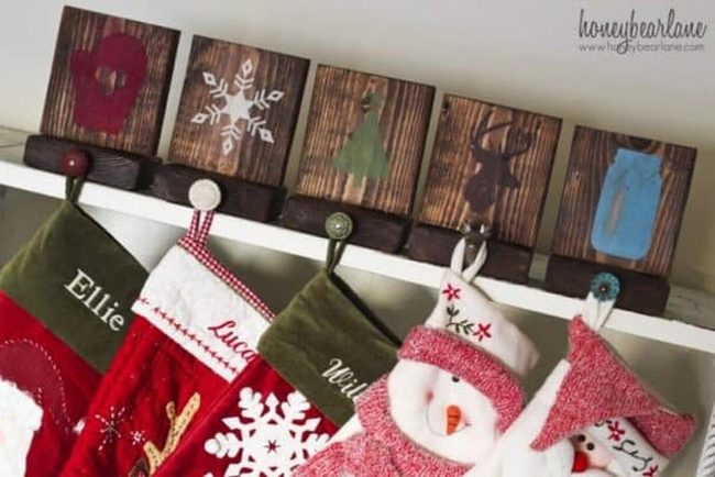 Wooden Stocking Holders With Christmas Shapes