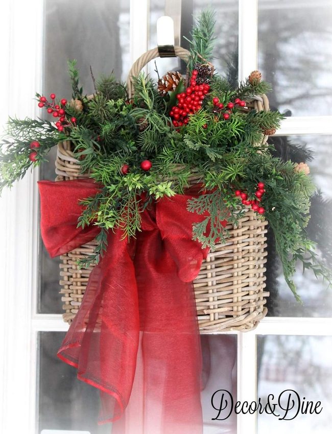 Evergreen Door Swag Basket