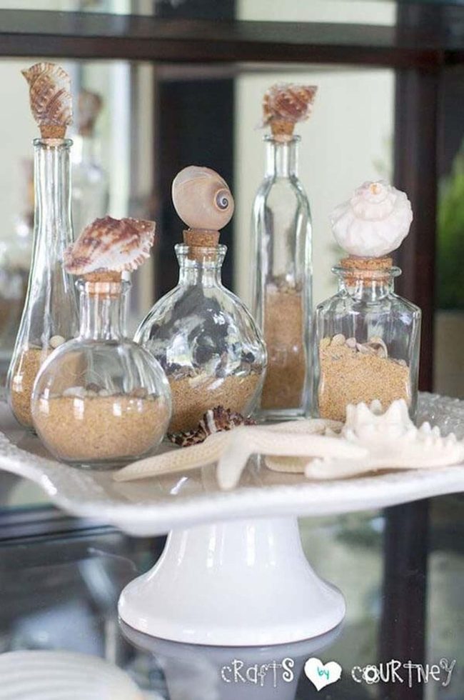 Seashell-Filled Glass Bottles