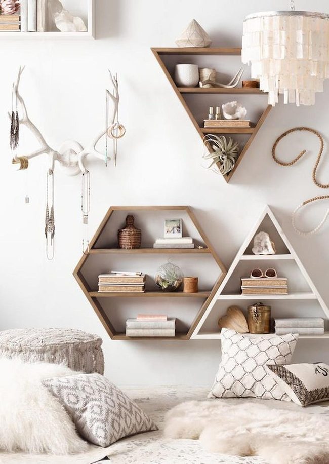 Geometric Shelves With Cream Neutrals
