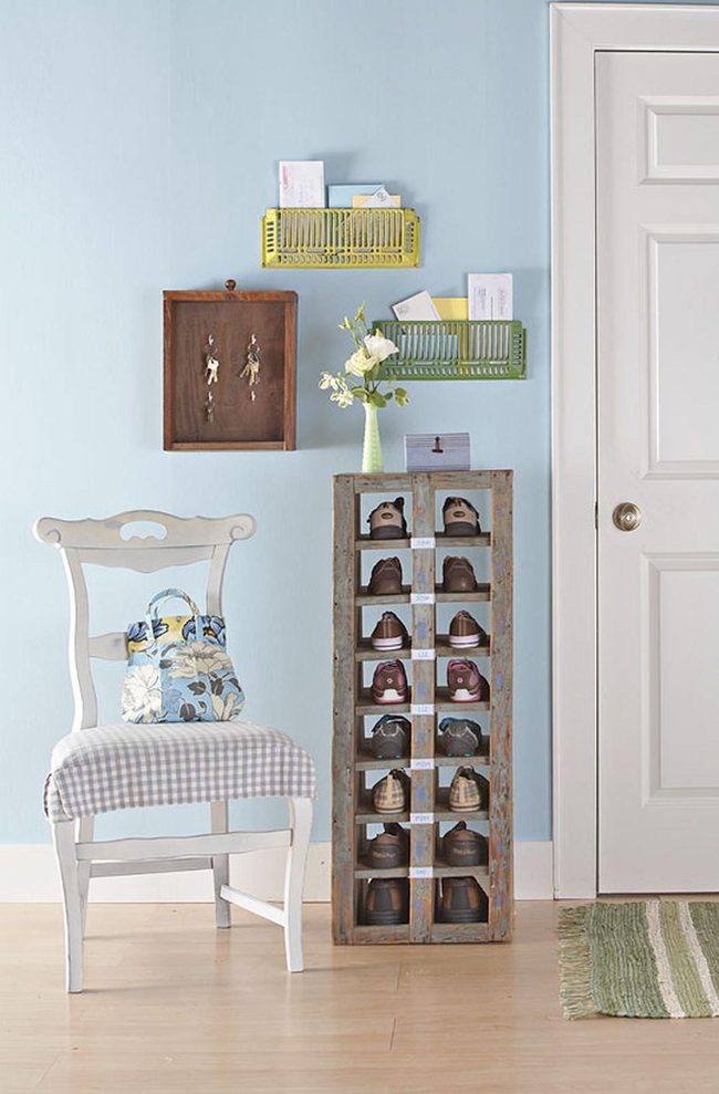 Yellow Wall Baskets, Organized Entryway