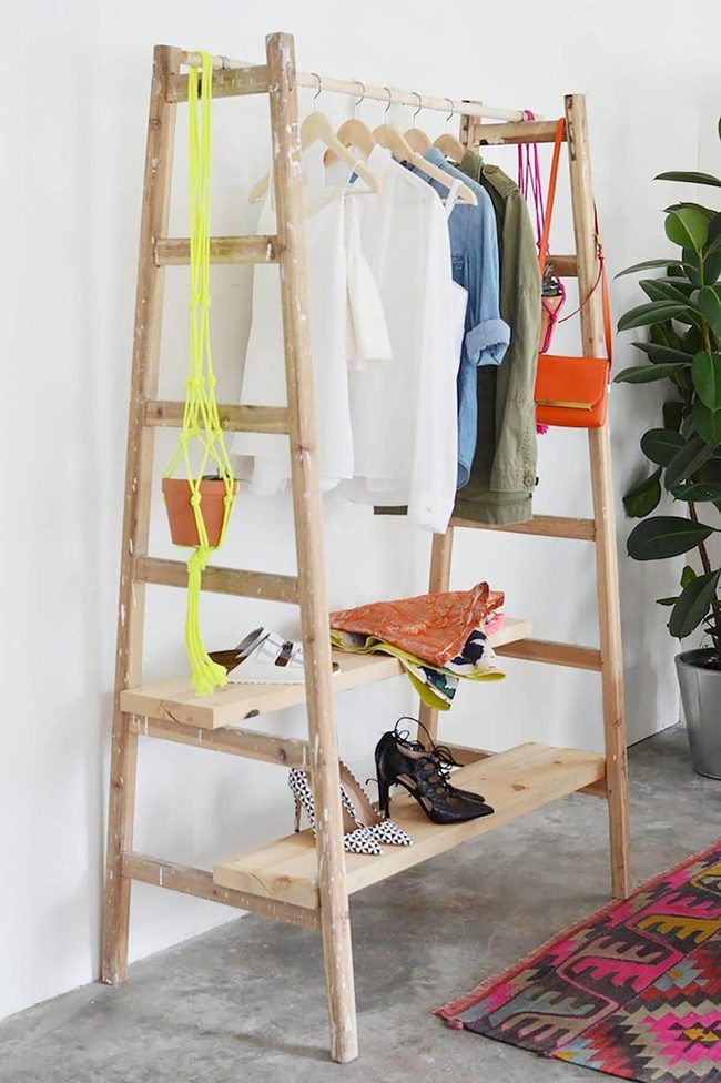 Weathered Wood Ladder Shelving