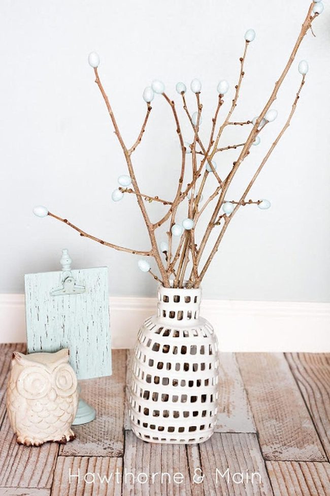White Grid Vase Branches