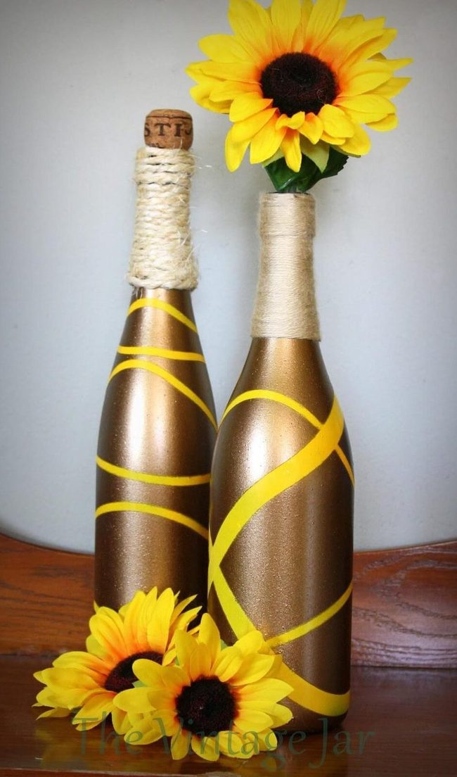 Striped Glass Bottles Black Gold