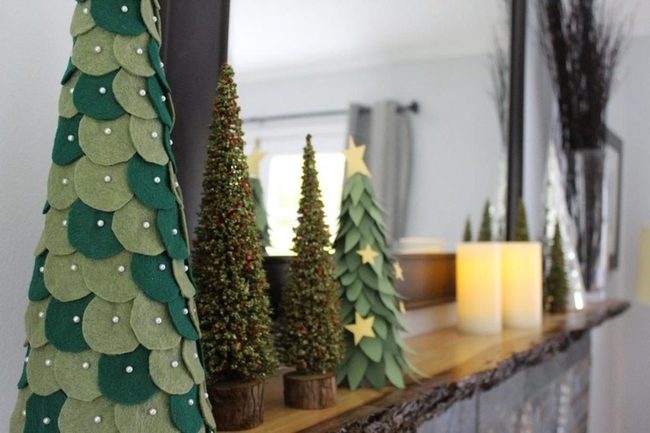 Emerald Felt Trees And Mirror Light