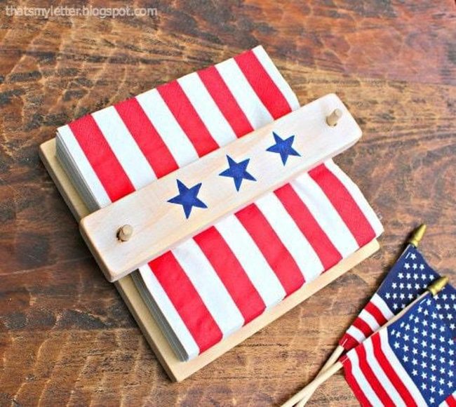 Blue Star Wooden Napkin Holder