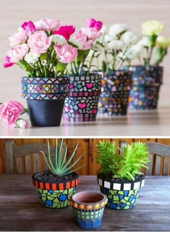 Mosaic Tile Garden Pots