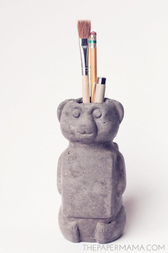 Gray Stone Bear Pencil Holder
