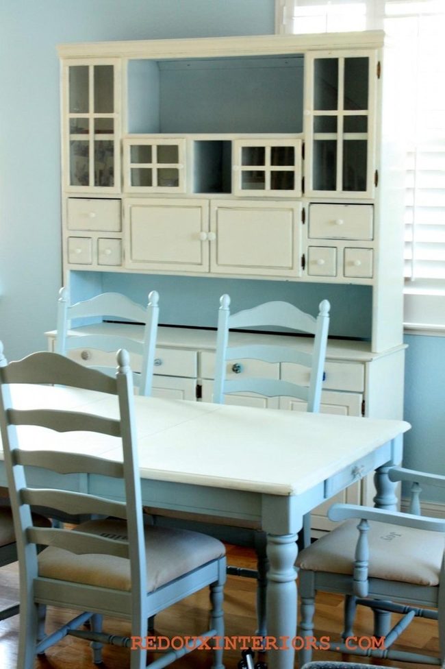 Curved Wood Chairs, Blue Walls