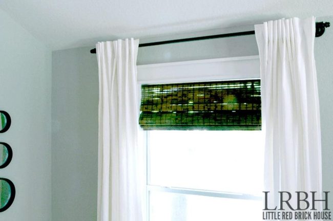 White Curtains, Green Woven Shade