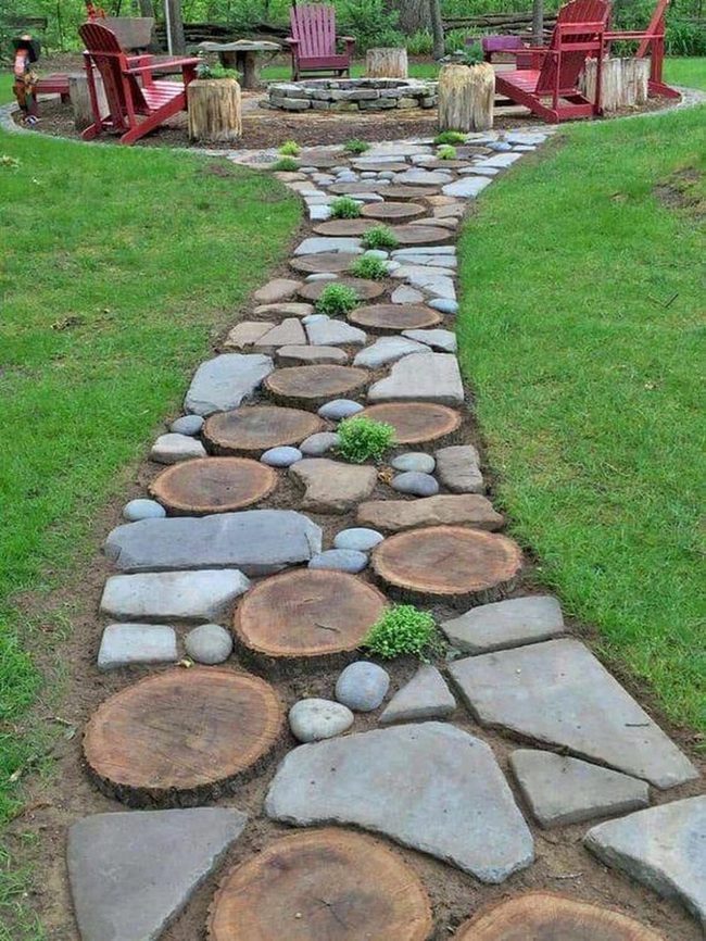 Stone And Wood Garden Path