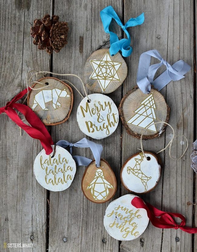 Gold-Lettered Woodland Wood Ornaments