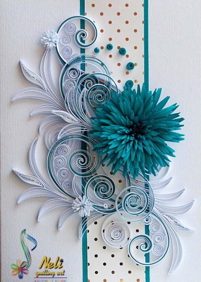 Teal Petals Gold Polka Swirl