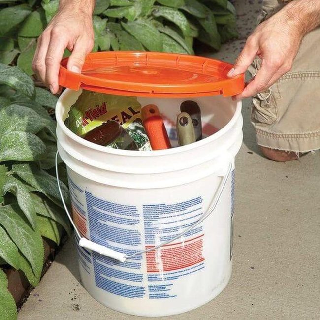 Orange Bucket Garden Storage