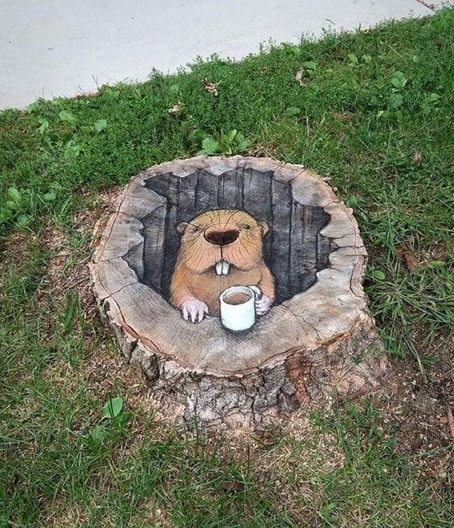 Chalk-Painted Tree Stump Art