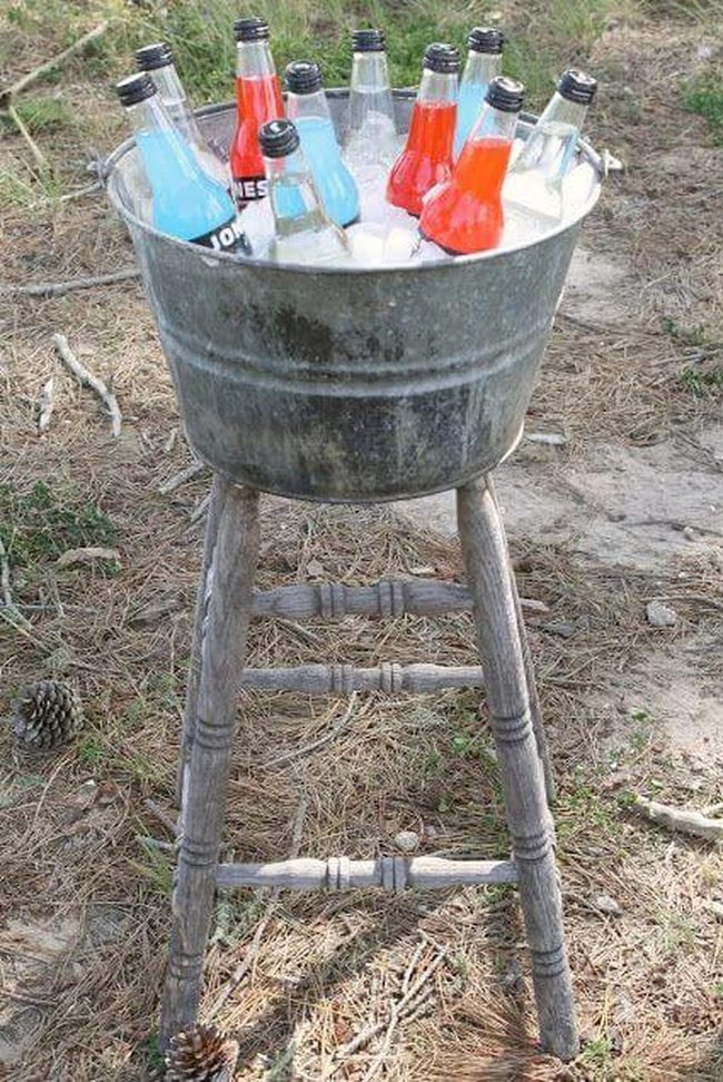 Weathered Metal Bucket Beverage Station