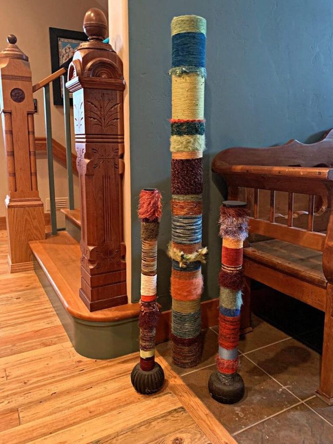 Colorful Yarn-Wrapped Family Poles
