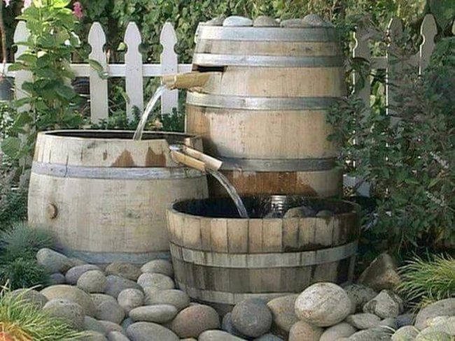 Stacked Wood Barrel Water Feature
